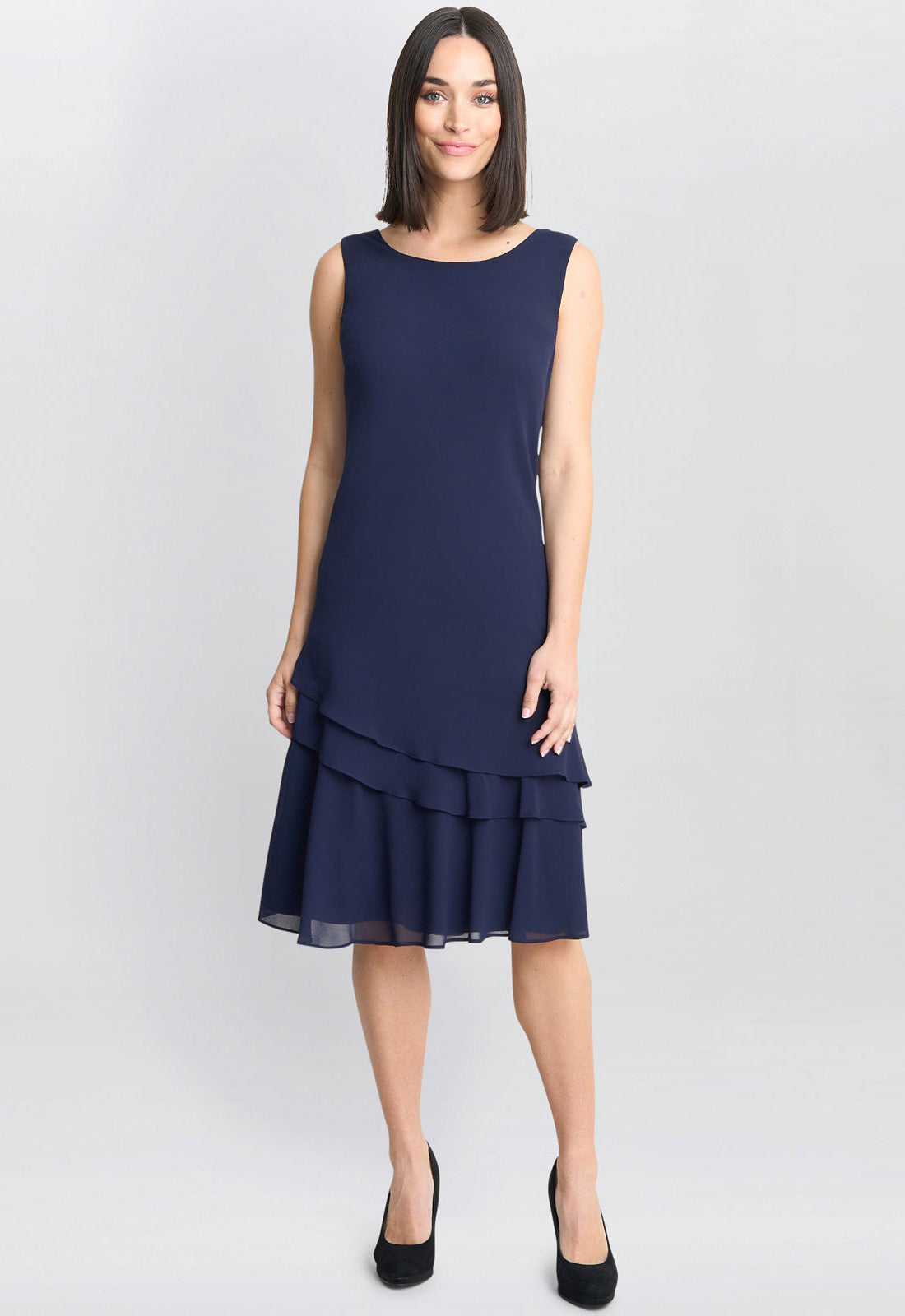 Gina Bacconi Navy Lola Jacket And Asymmetric Triple Tiered Dress