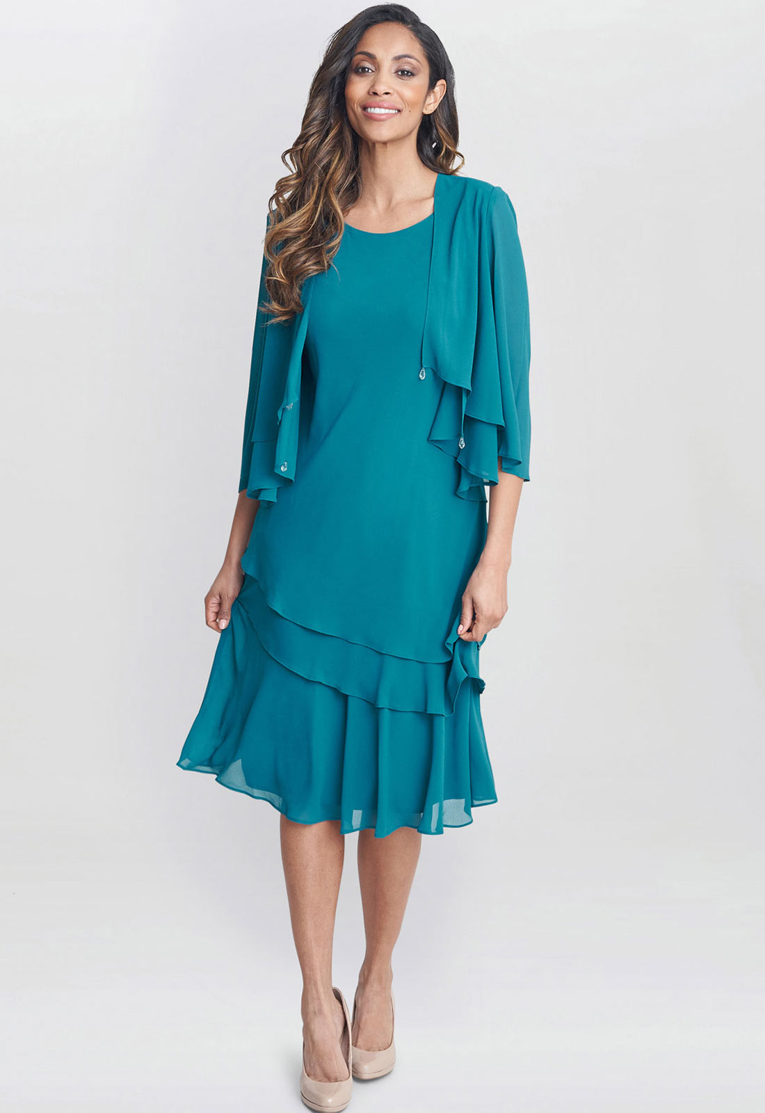 Gina Bacconi Teal Lola Jacket And  Dress