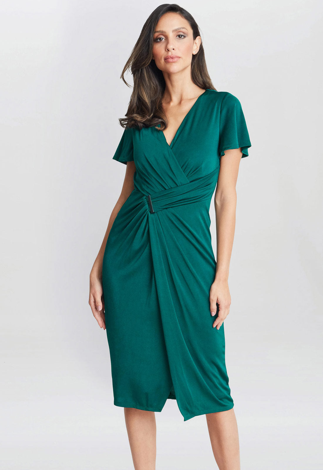 Gina Bacconi Spruce Green Marion Midi Matte Jersey Midi Dress