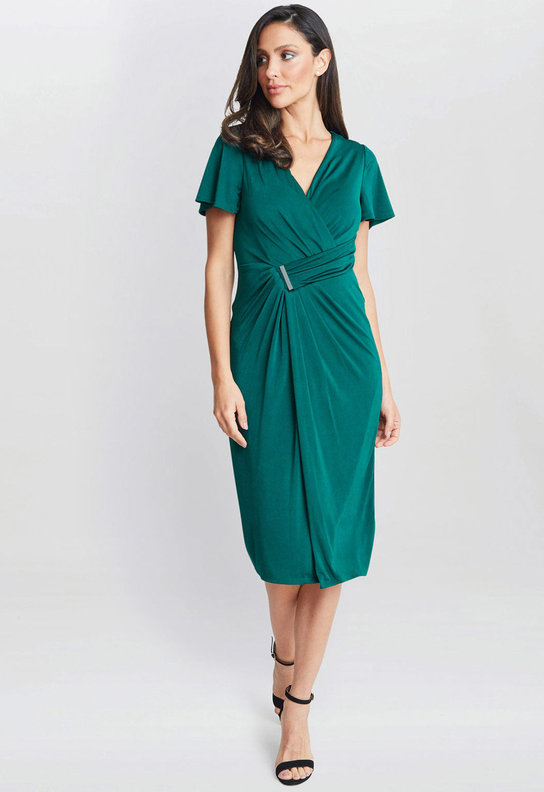 Gina Bacconi Spruce Green Marion Midi Matte Jersey Midi Dress