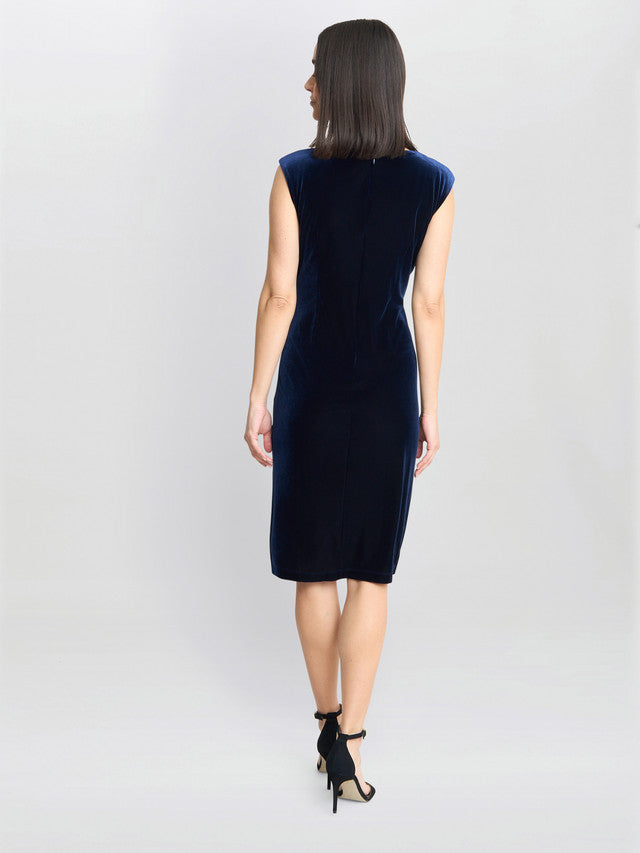 Gina Bacconi Navy Justine Sleeveless Velvet Dress With Trim