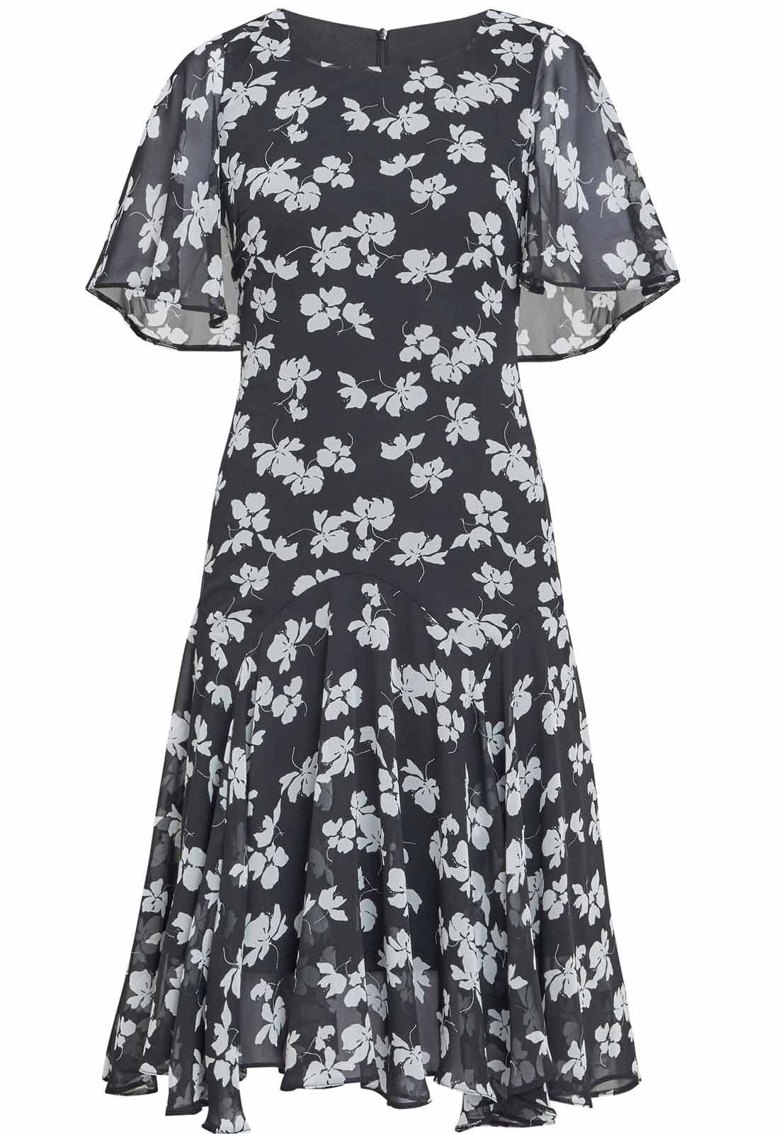 Gina Bacconi Black and White Annette Chiffon Dress