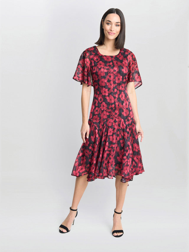 Gina Bacconi Burgundy Annette Chiffon Dress