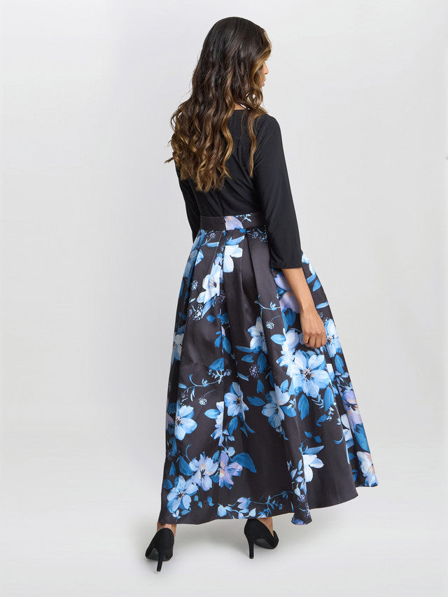 Gina Bacconi Blue Louise Printed High/Low Midi Dress