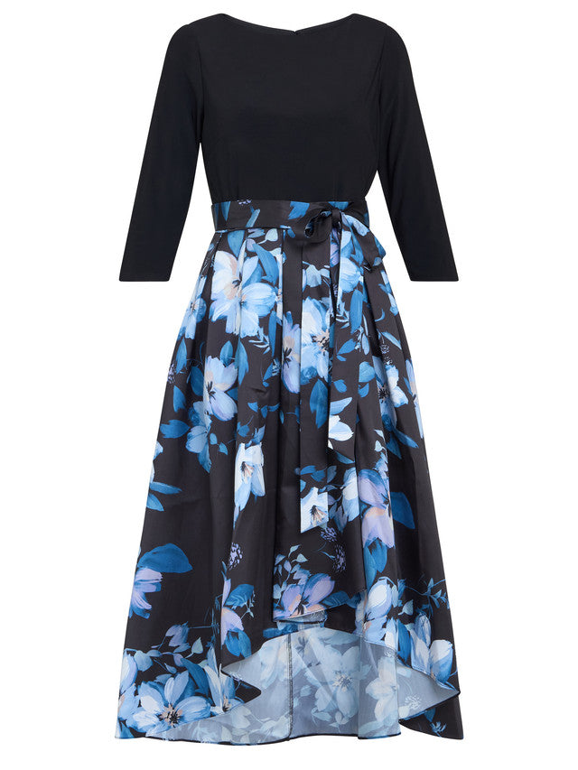 Gina Bacconi Blue Louise Printed High/Low Midi Dress