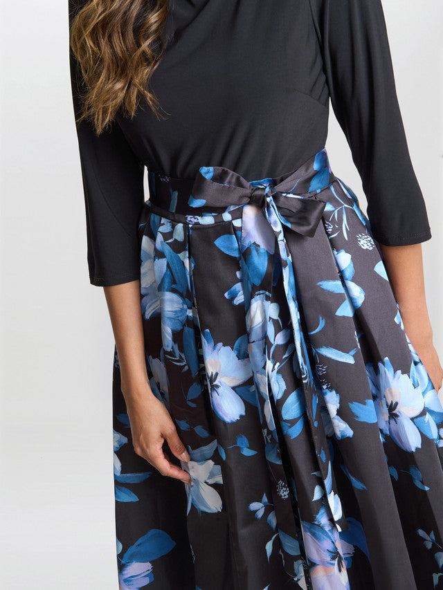 Gina Bacconi Blue Louise Printed High/Low Midi Dress