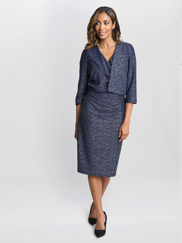 Gina Bacconi Blue Miriam V-Neck Dress And Jacket Set