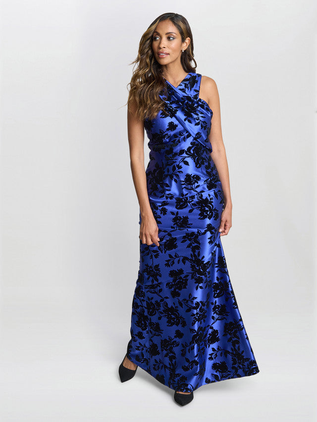 Gina Bacconi Blue Odette Sleeveless Floral Maxi Dress