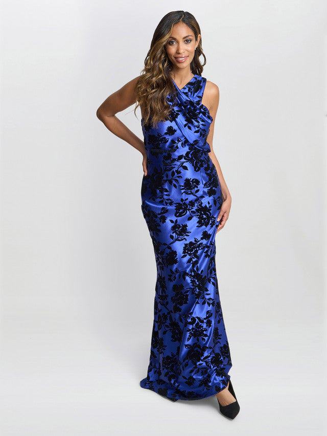 Gina Bacconi Blue Odette Sleeveless Floral Maxi Dress