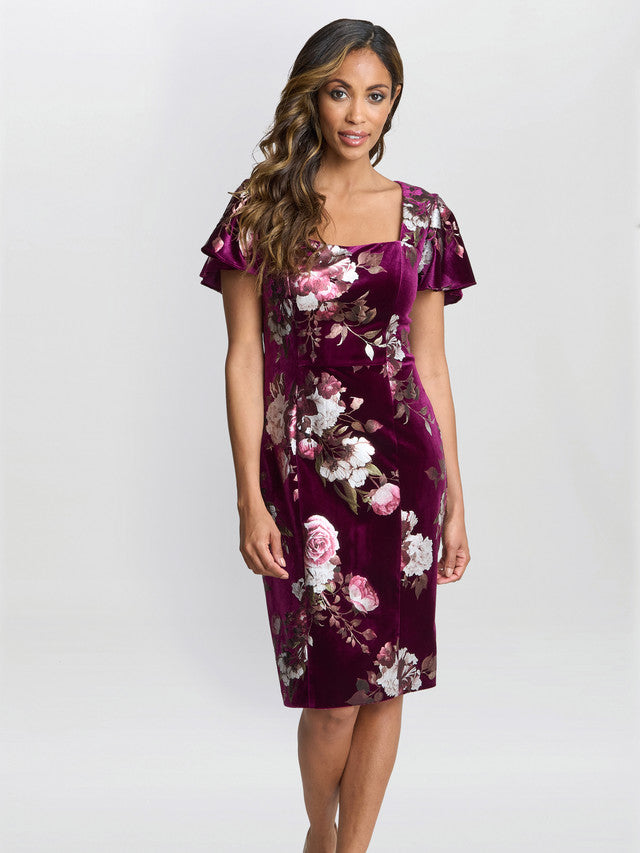 Gina Bacconi Burgundy Paulina Velvet Dress