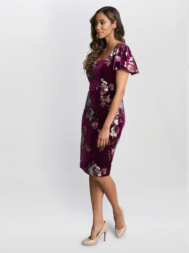 Gina Bacconi Burgundy Paulina Velvet Dress