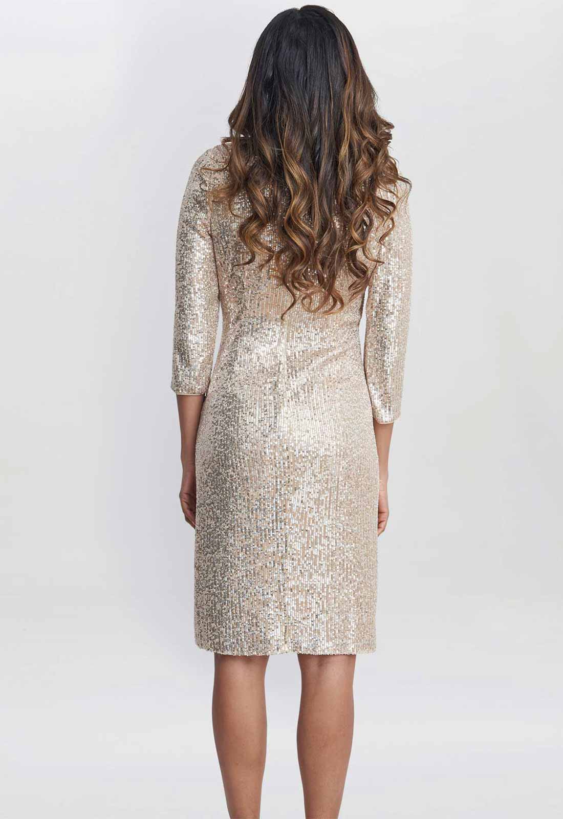 Gina Bacconi TaupeAmanda Knot Front Sequin Dress