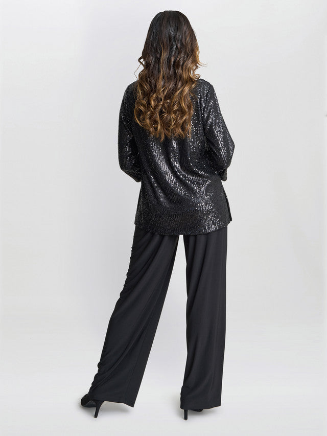 Gina Bacconi Black Flora Sequin Tunic Blouse