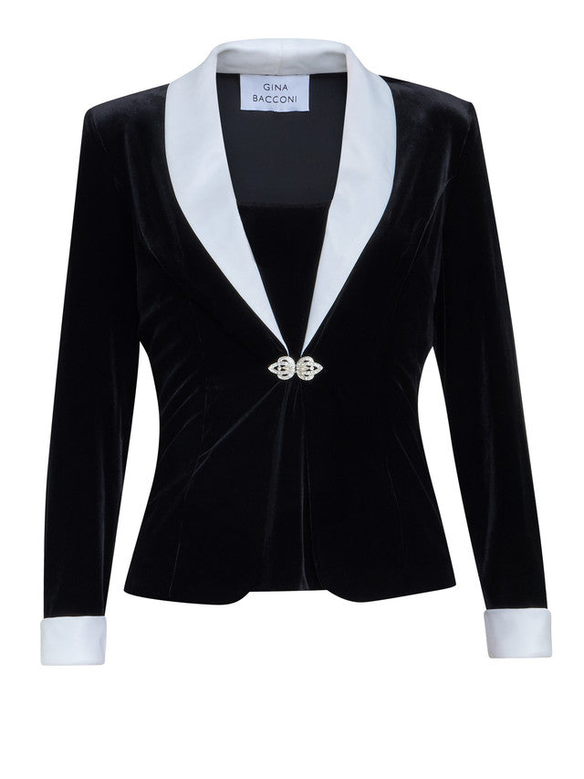 Gina Bacconi Black Connie Velvet Contrast Jacket