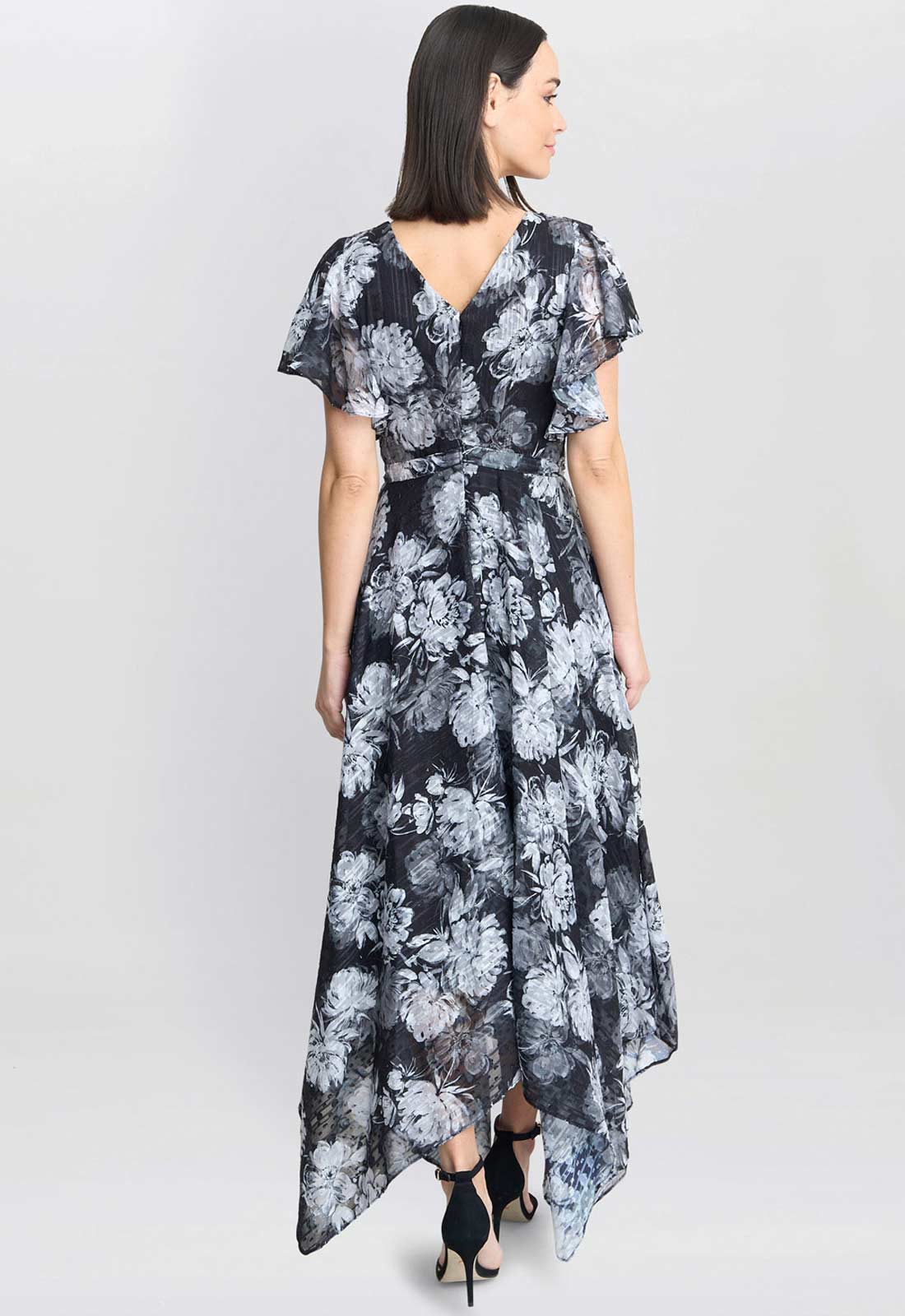 Gina Bacconi Monochrome Jude High-Low Floral Print Dress