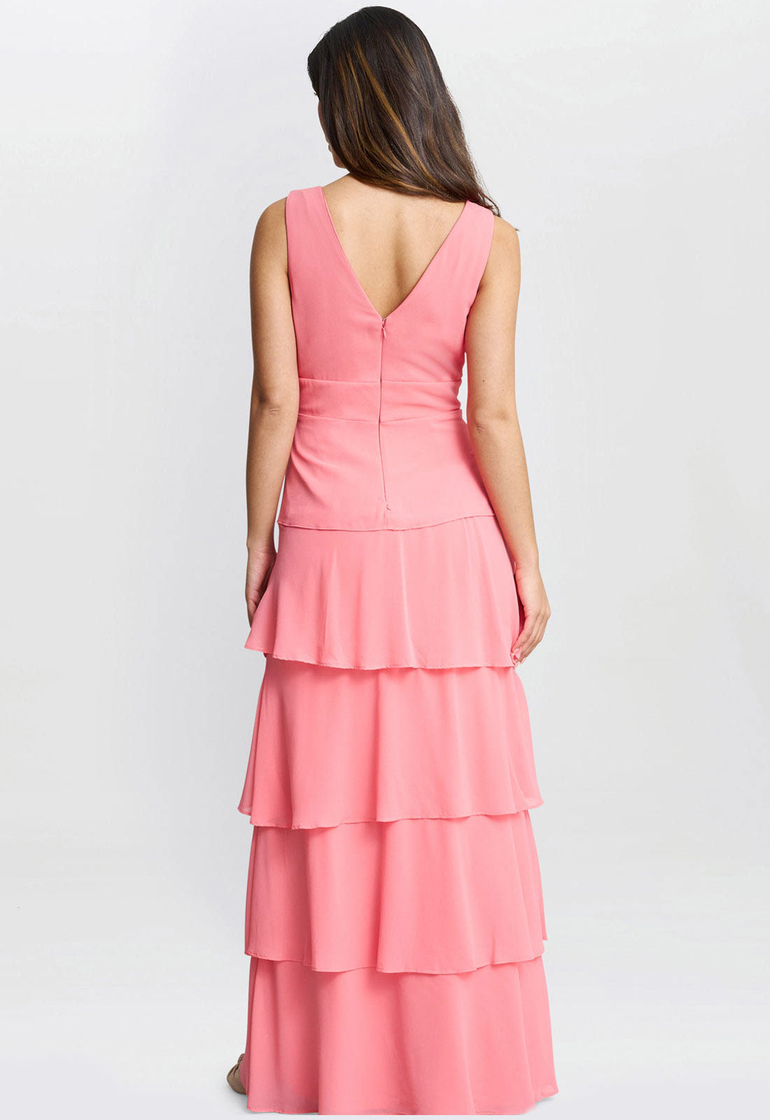 Gina Bacconi Coral Lucielle Sleevless Tiered Maxi Dress