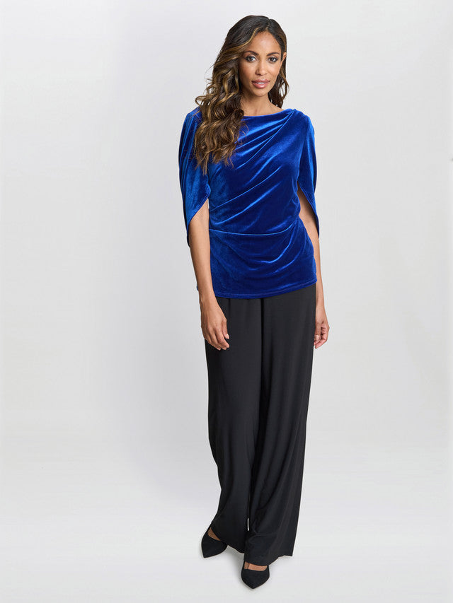 Gina Bacconi Blue Merna Draped Velvet Top