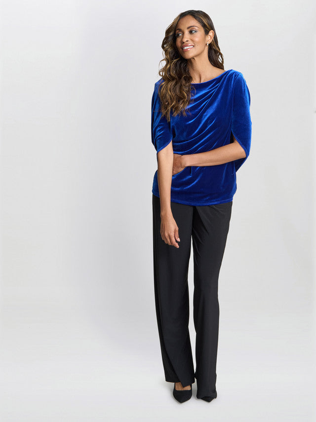 Gina Bacconi Blue Merna Draped Velvet Top