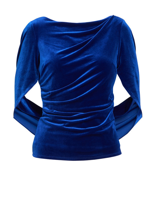 Gina Bacconi Blue Merna Draped Velvet Top