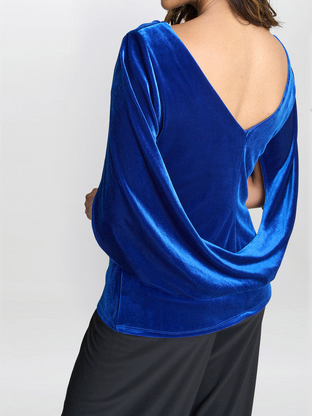 Gina Bacconi Blue Merna Draped Velvet Top