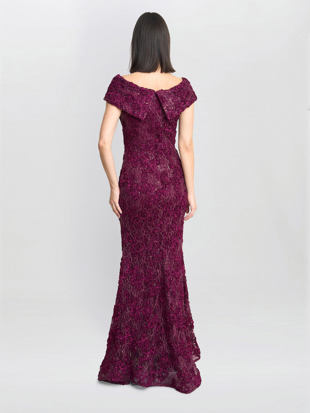 Gina Bacconi Burgundy Brigette Off The Shoulder Lace Maxi Dress