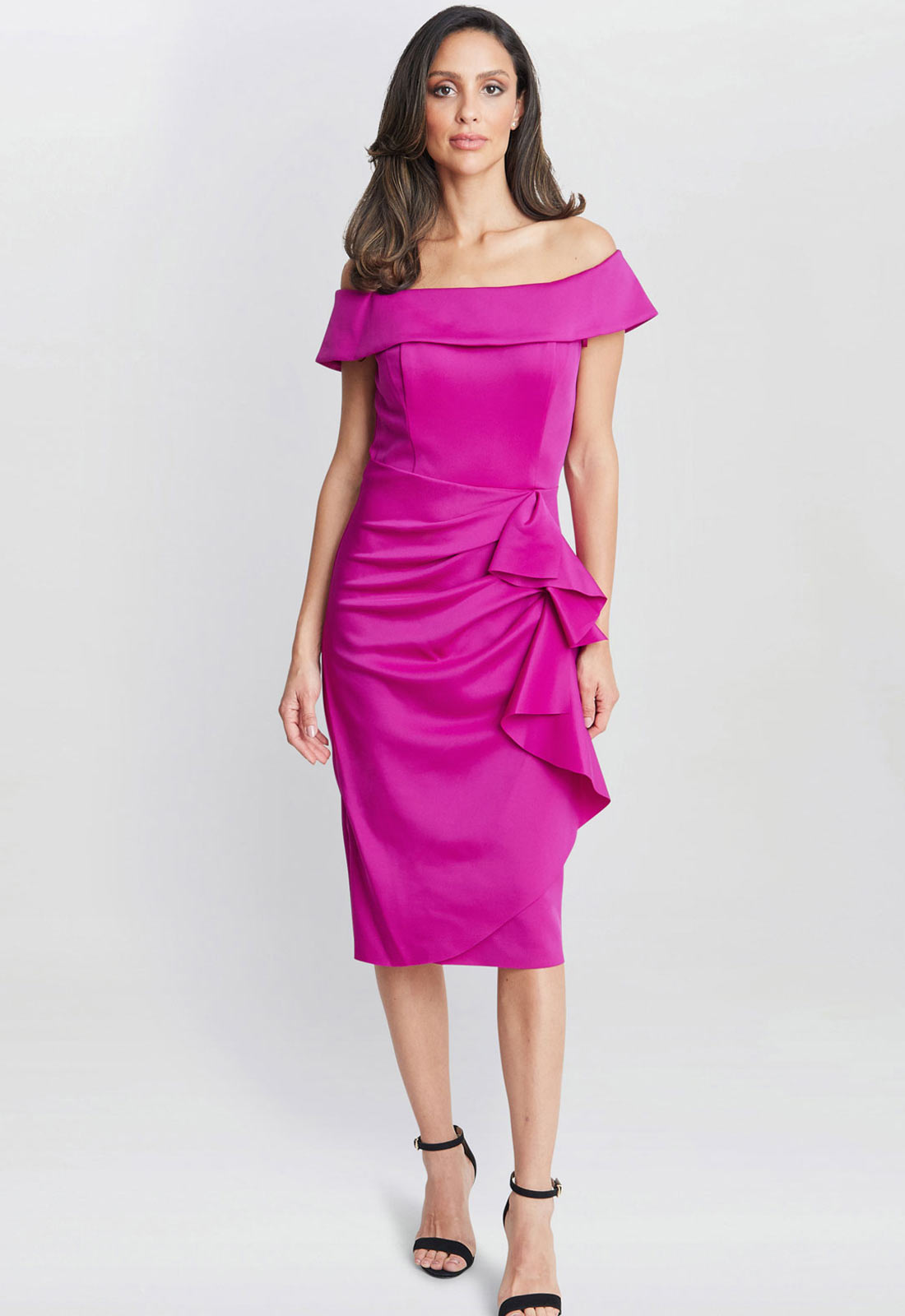 Gina Bacconi Pink Izzy Off The Shoulder Ruched Dress