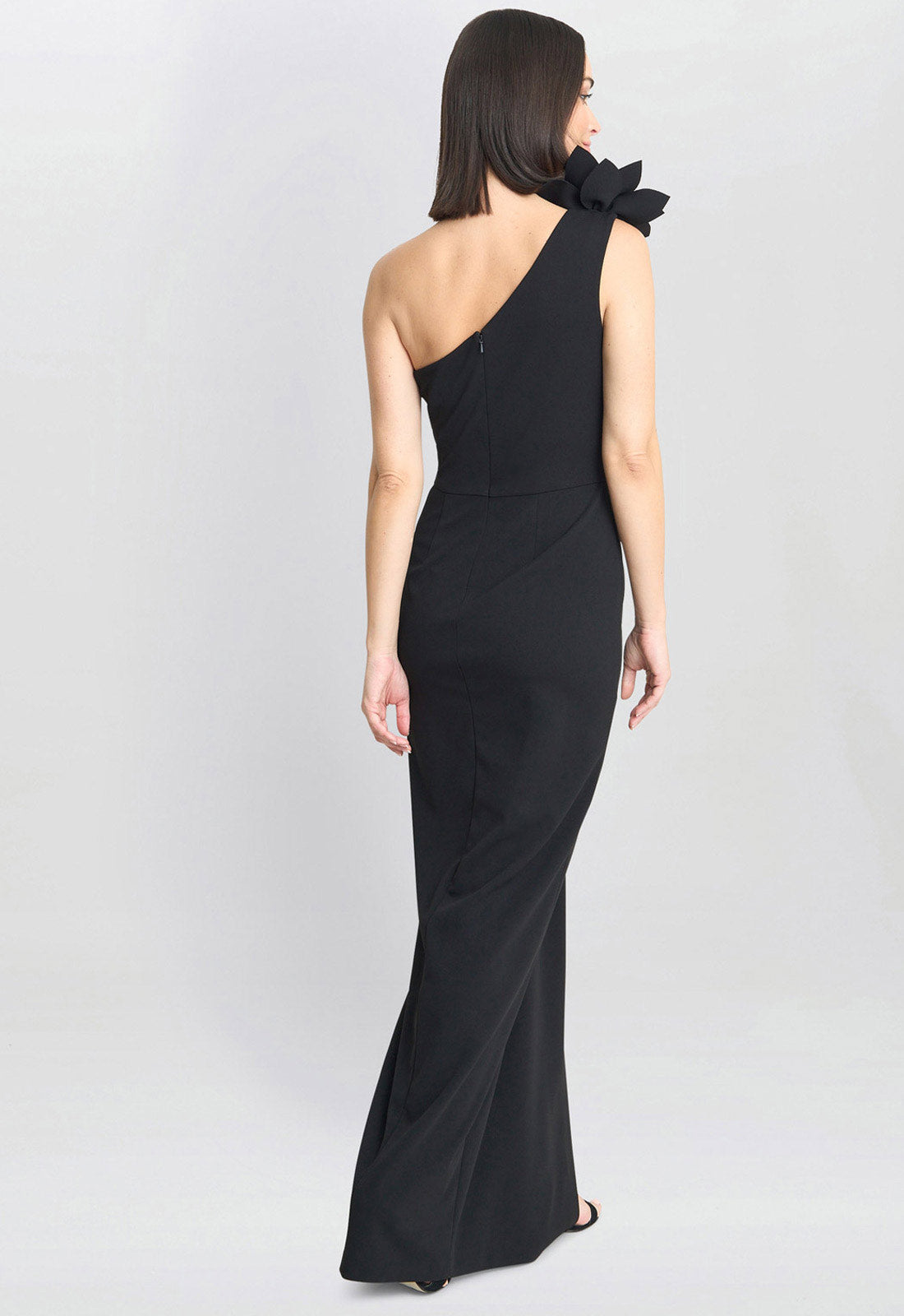 Gina Bacconi Black Portia One Shoulder Flower Maxi Dress