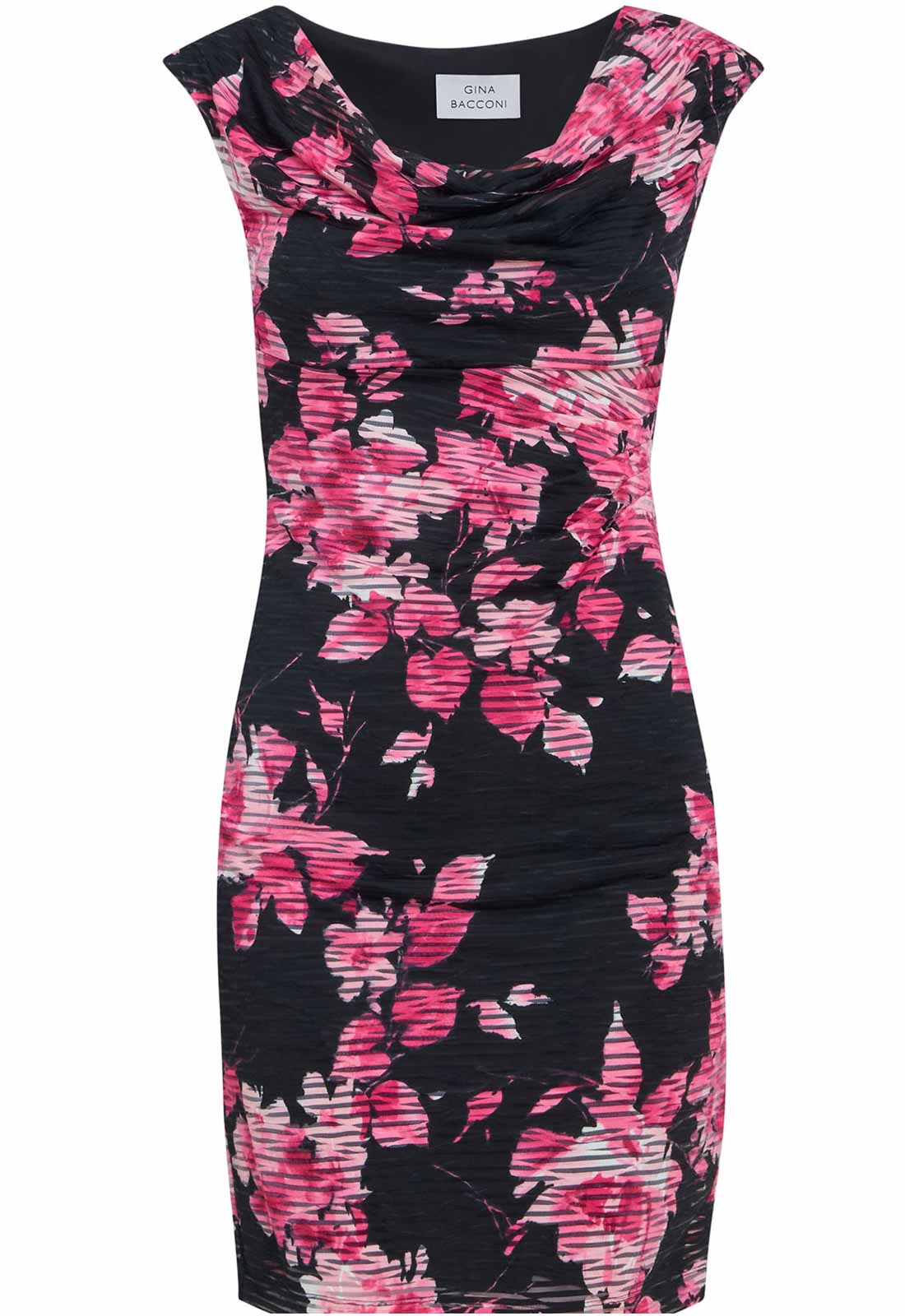 Gina Bacconi Black / Fuchsia Roslyn Cowl Neck Dress