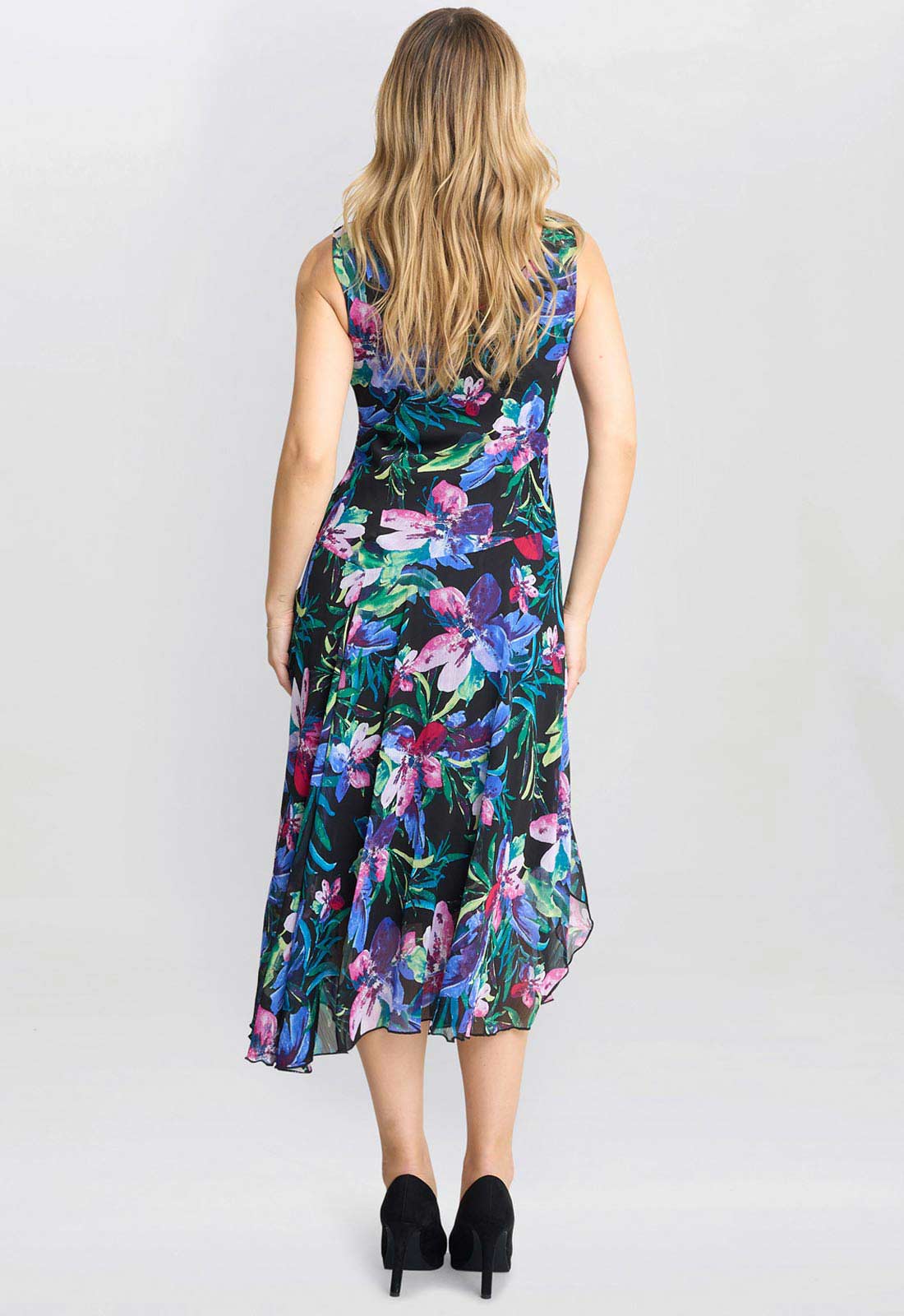 Gina Bacconi Blue Lisbeth Floral Print Chiffon Dress