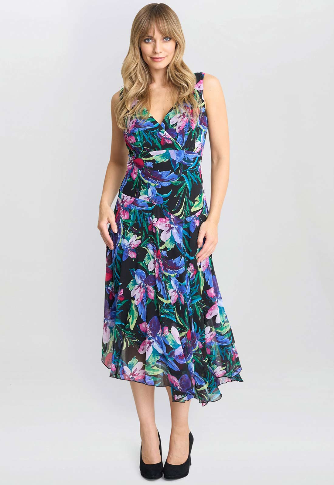 Gina Bacconi Blue Lisbeth Floral Print Chiffon Dress