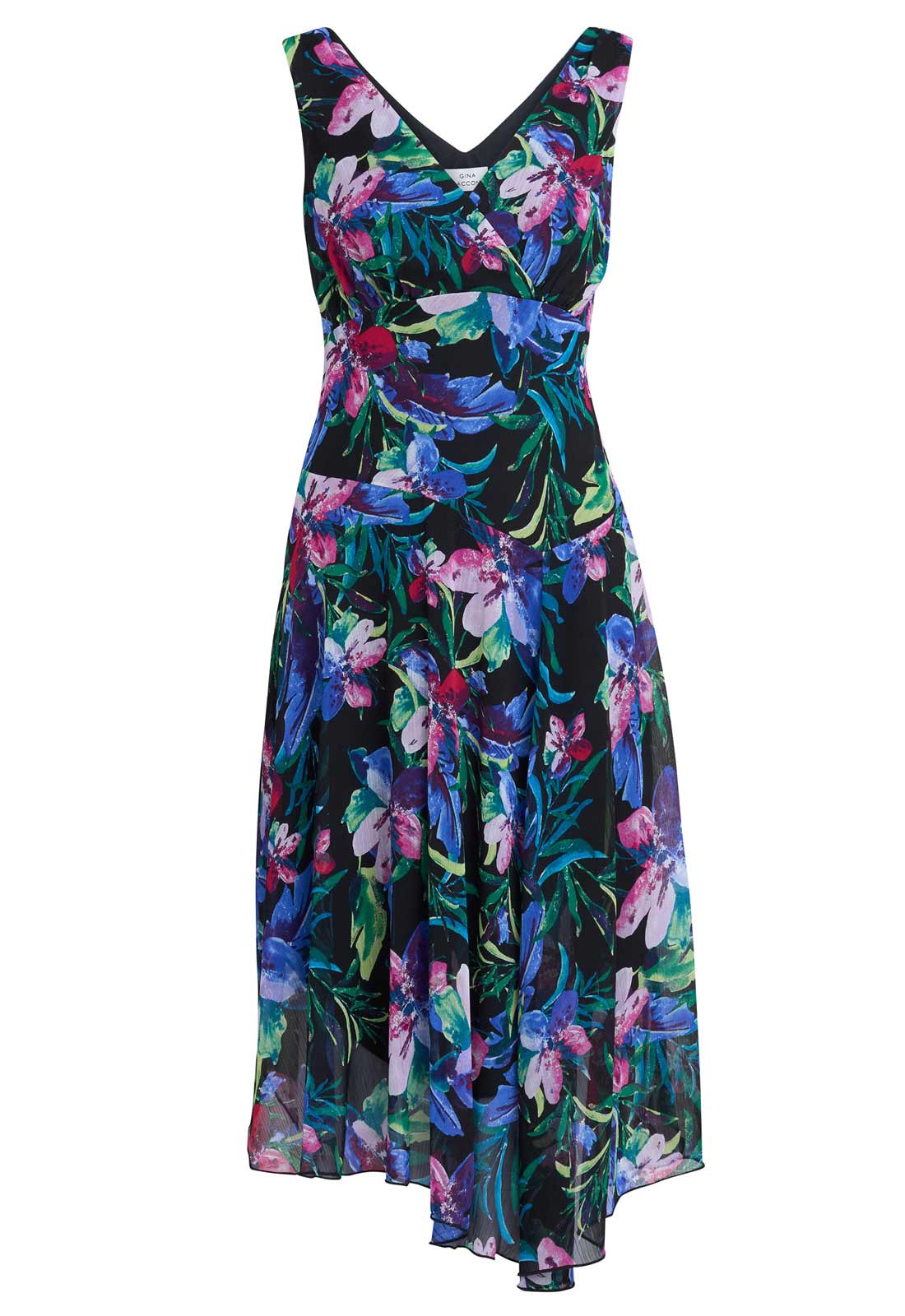 Gina Bacconi Blue Lisbeth Floral Print Chiffon Dress