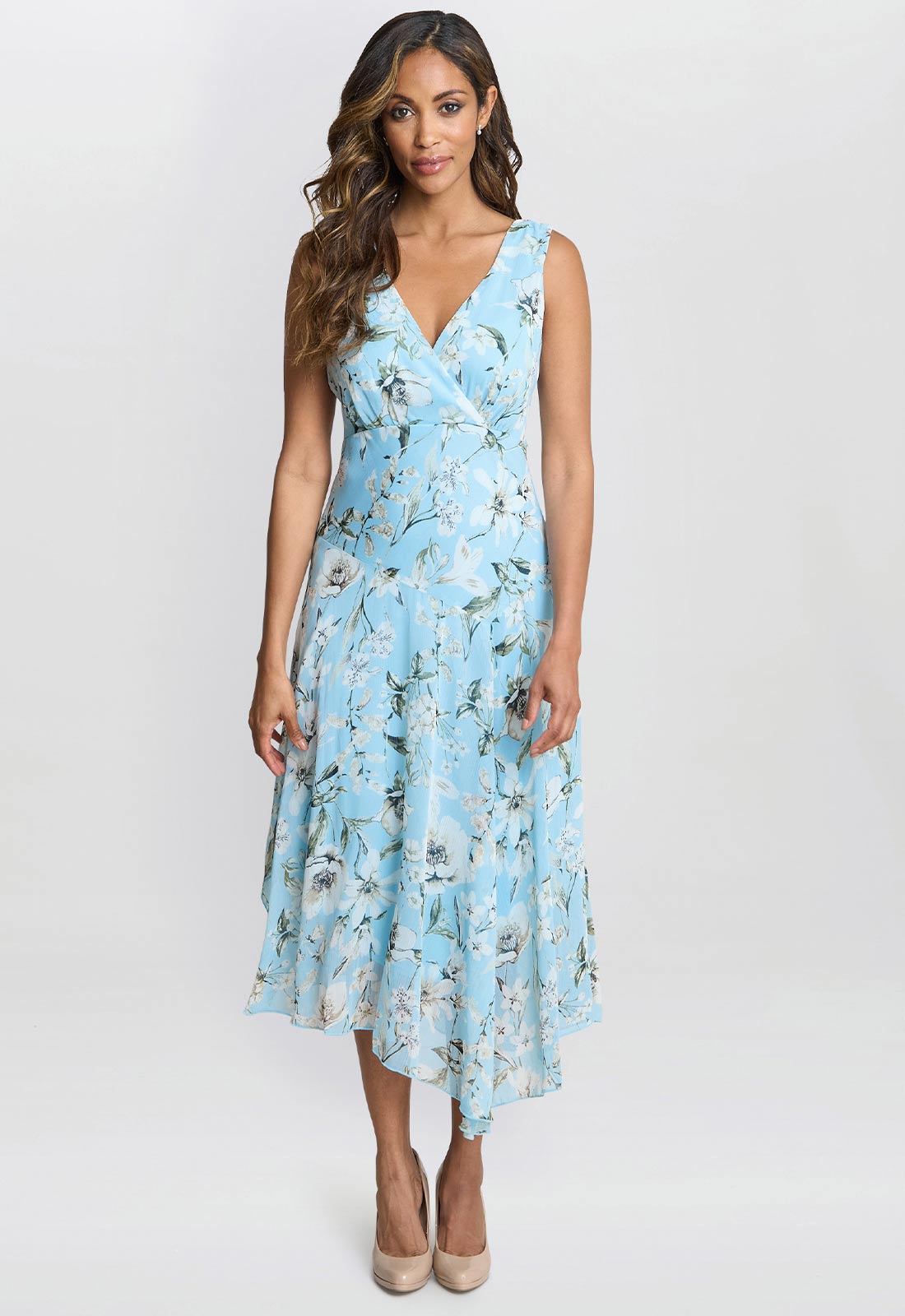 Gina Bacconi Aqua Cressida Floral Print Dress