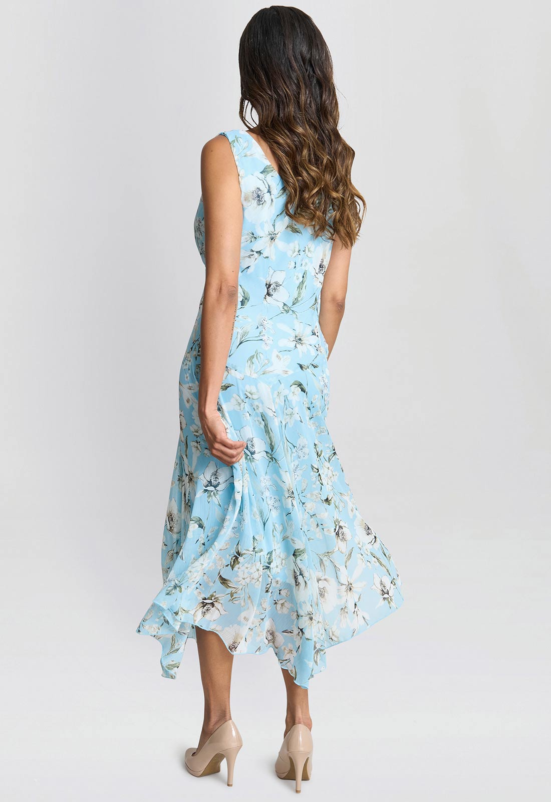 Gina Bacconi Aqua Cressida Floral Print Dress