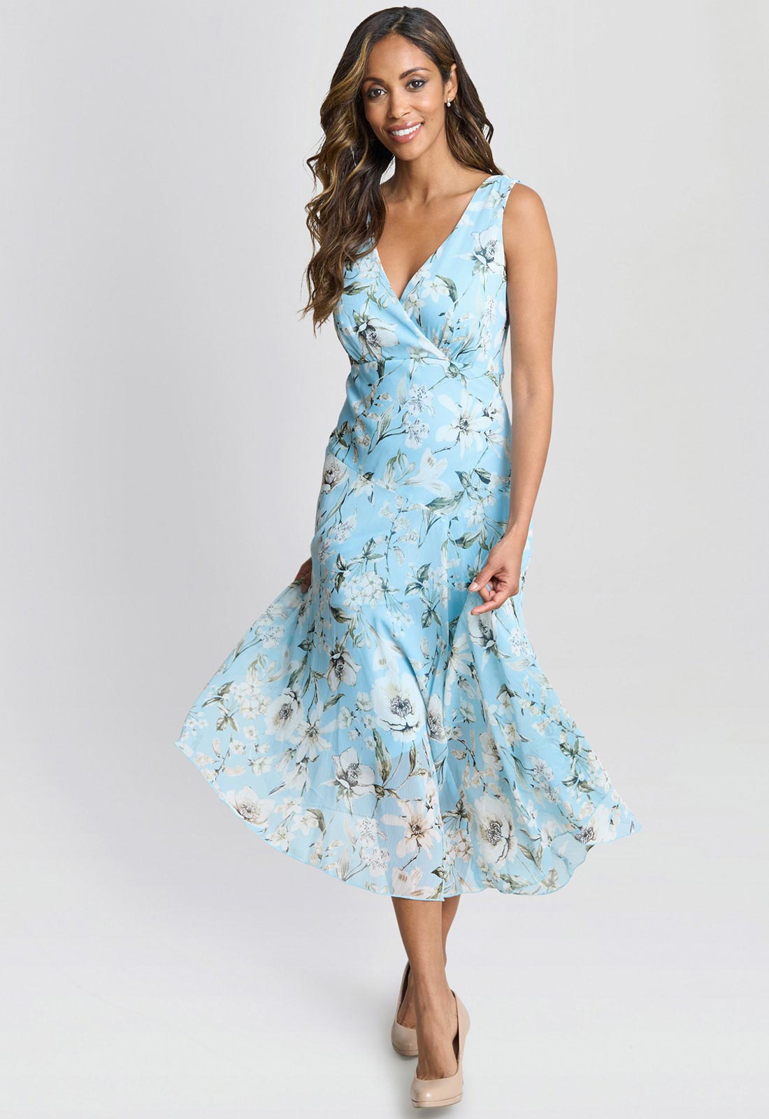 Gina Bacconi Aqua Cressida Floral Print Dress