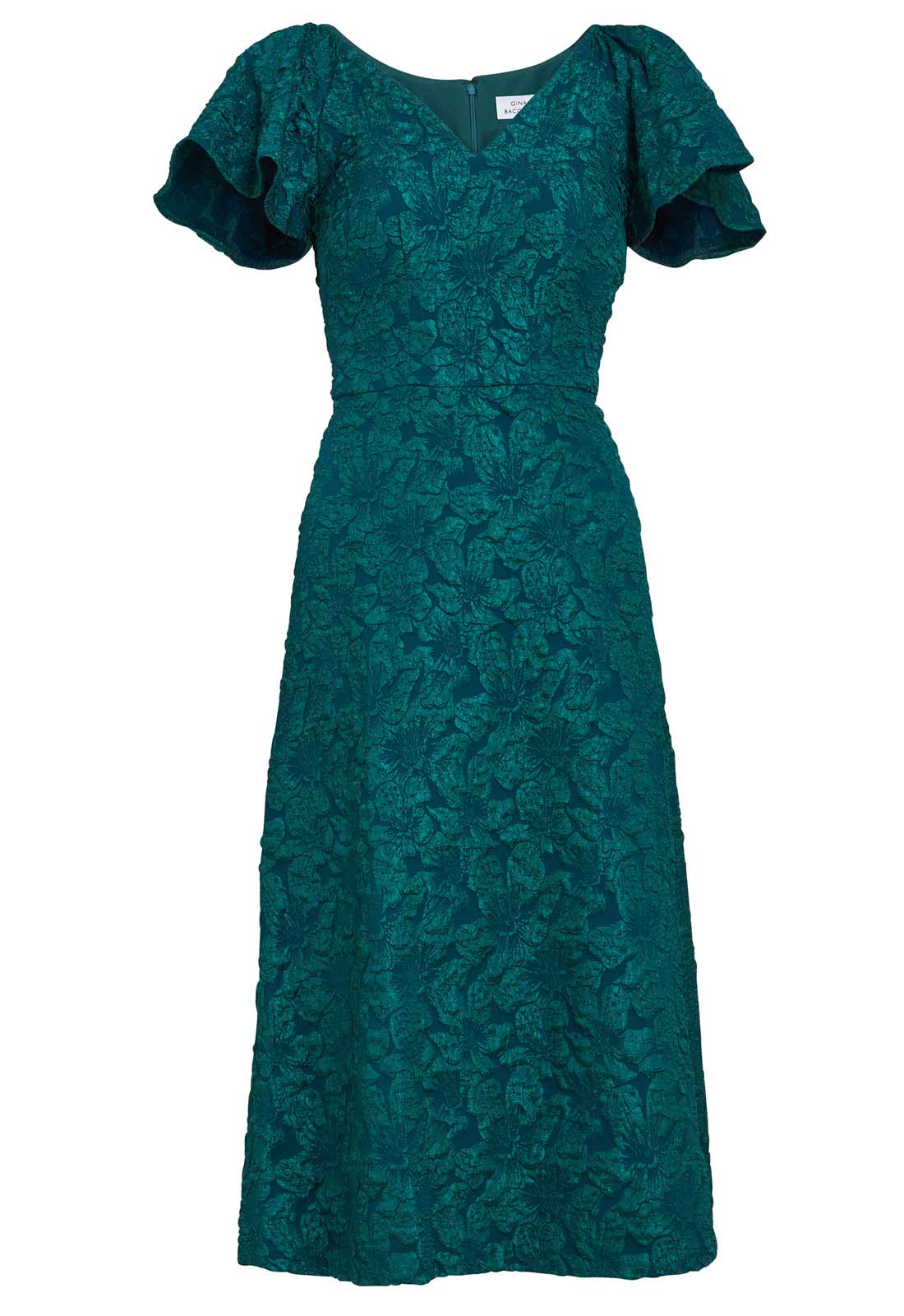 Gina Bacconi Forest Green Claudina Midi A-Line Jacquard Dress