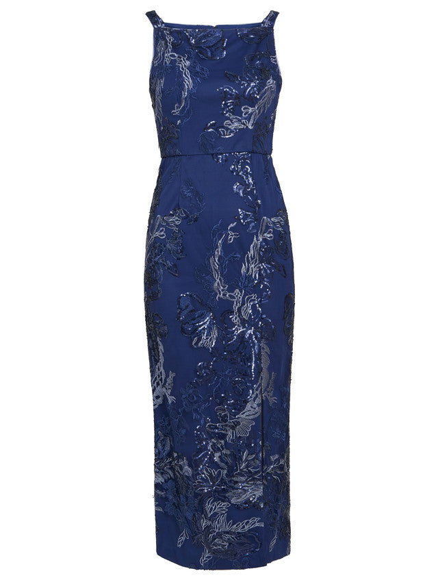 Gina Bacconi Blue Blake Floral Sequin Ankle Length Dress