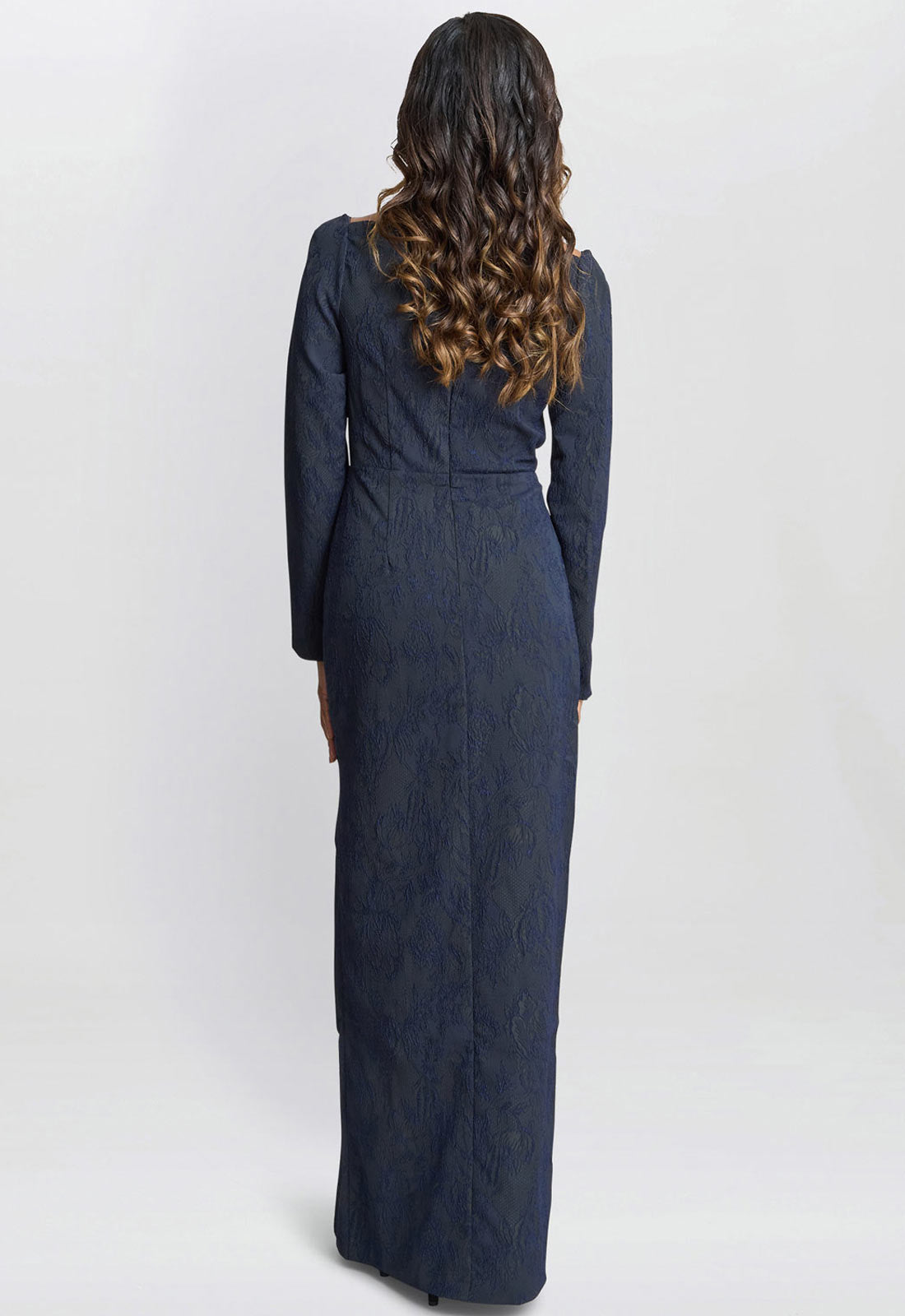 Gina Bacconi Dark Navy Amira Stretch Jacquard Maxi Dress