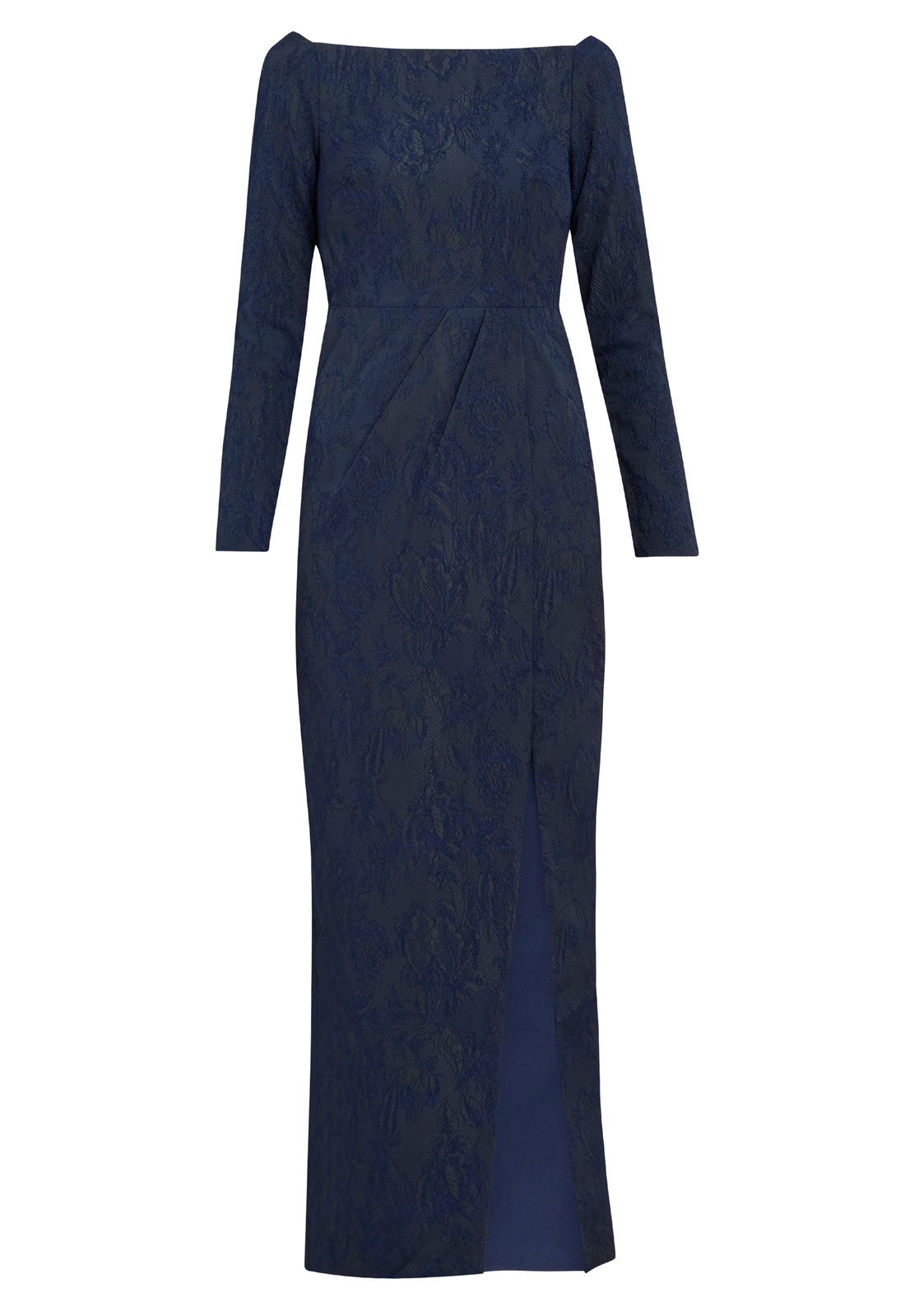 Gina Bacconi Dark Navy Amira Stretch Jacquard Maxi Dress