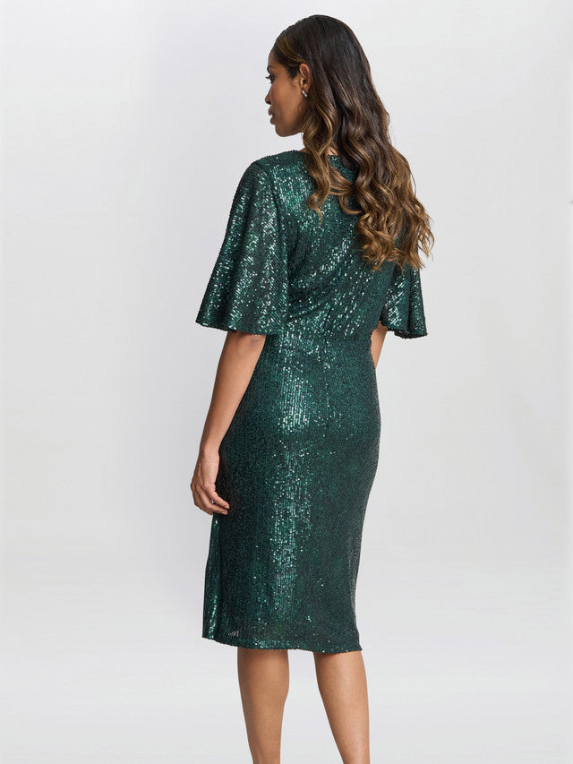 Gina Bacconi Green Jen Sequin Wrap-Look Dress