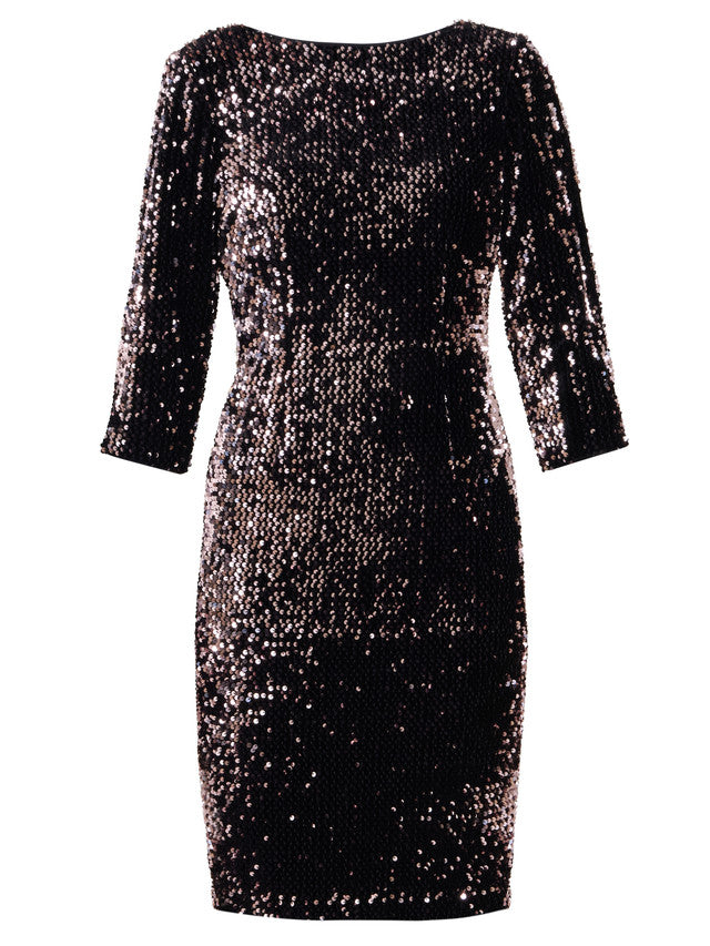 Gina Bacconi Grey Arianne Sequin Velvet Dress