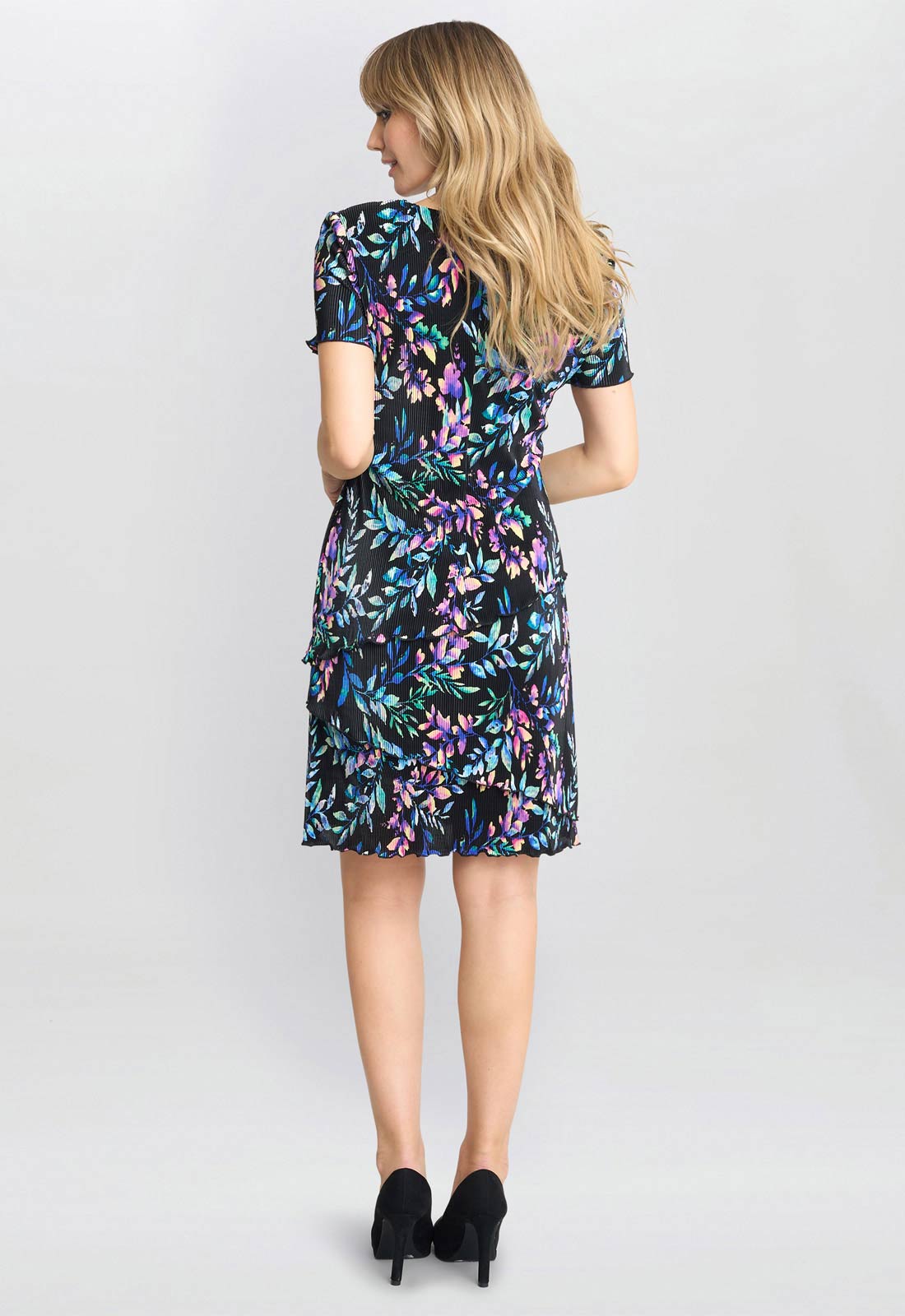 Gina Bacconi Blue Rowan Plisse Tiered Dress