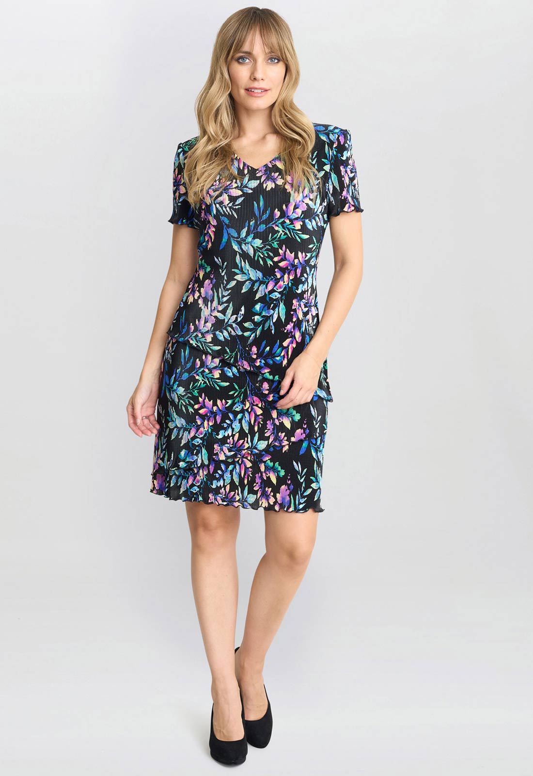 Gina Bacconi Blue Rowan Plisse Tiered Dress