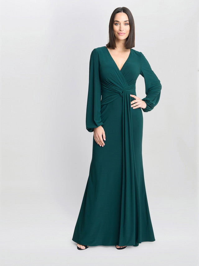 Gina Bacconi Green Petra Jersey Knot Front Maxi Dress