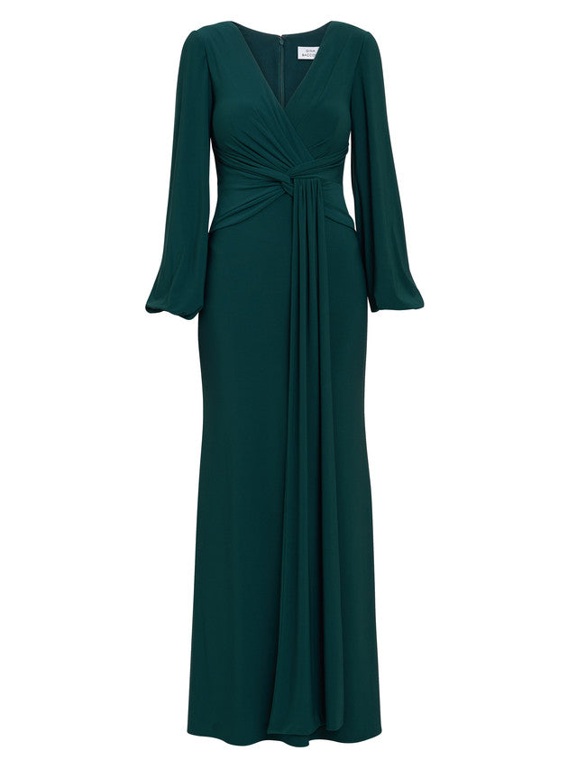 Gina Bacconi Green Petra Jersey Knot Front Maxi Dress