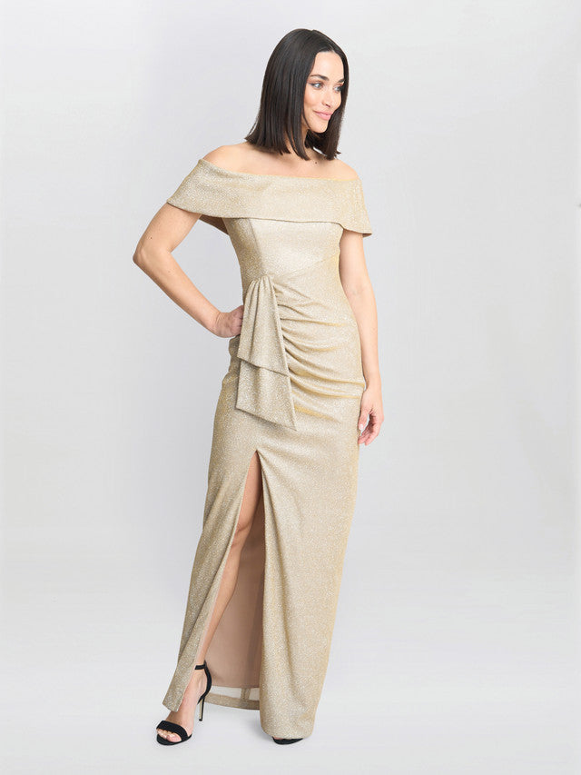 Gina Bacconi Champagne Trudy Bardot Wrap Dress