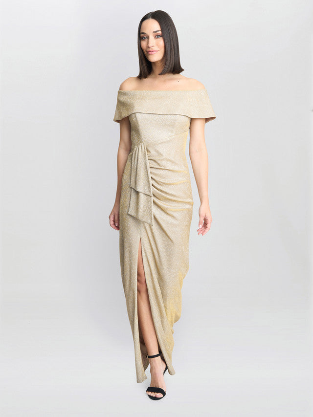 Gina Bacconi Champagne Trudy Bardot Wrap Dress