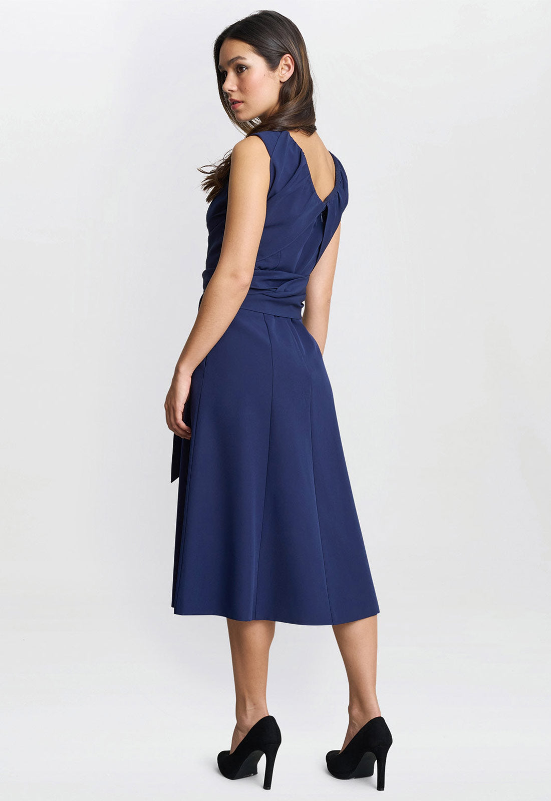 Gina Bacconi Blue Cathleen Crepe Tie-Waist Dress