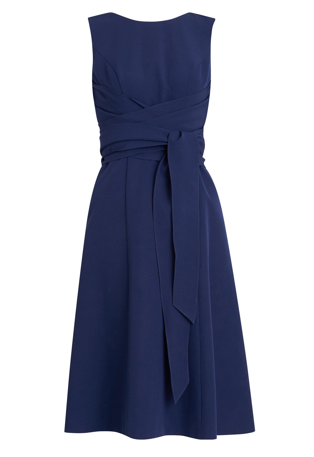 Gina Bacconi Blue Cathleen Crepe Tie-Waist Dress