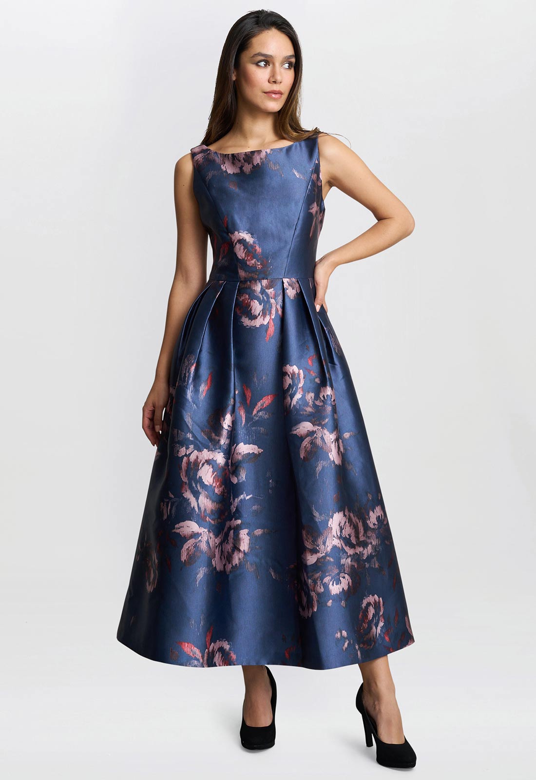 Gina Bacconi Navy Luisa Jacquard Dress