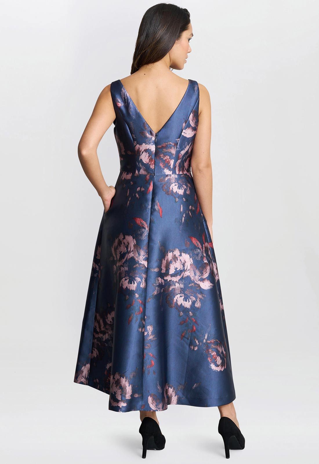 Gina Bacconi Navy Luisa Jacquard Dress